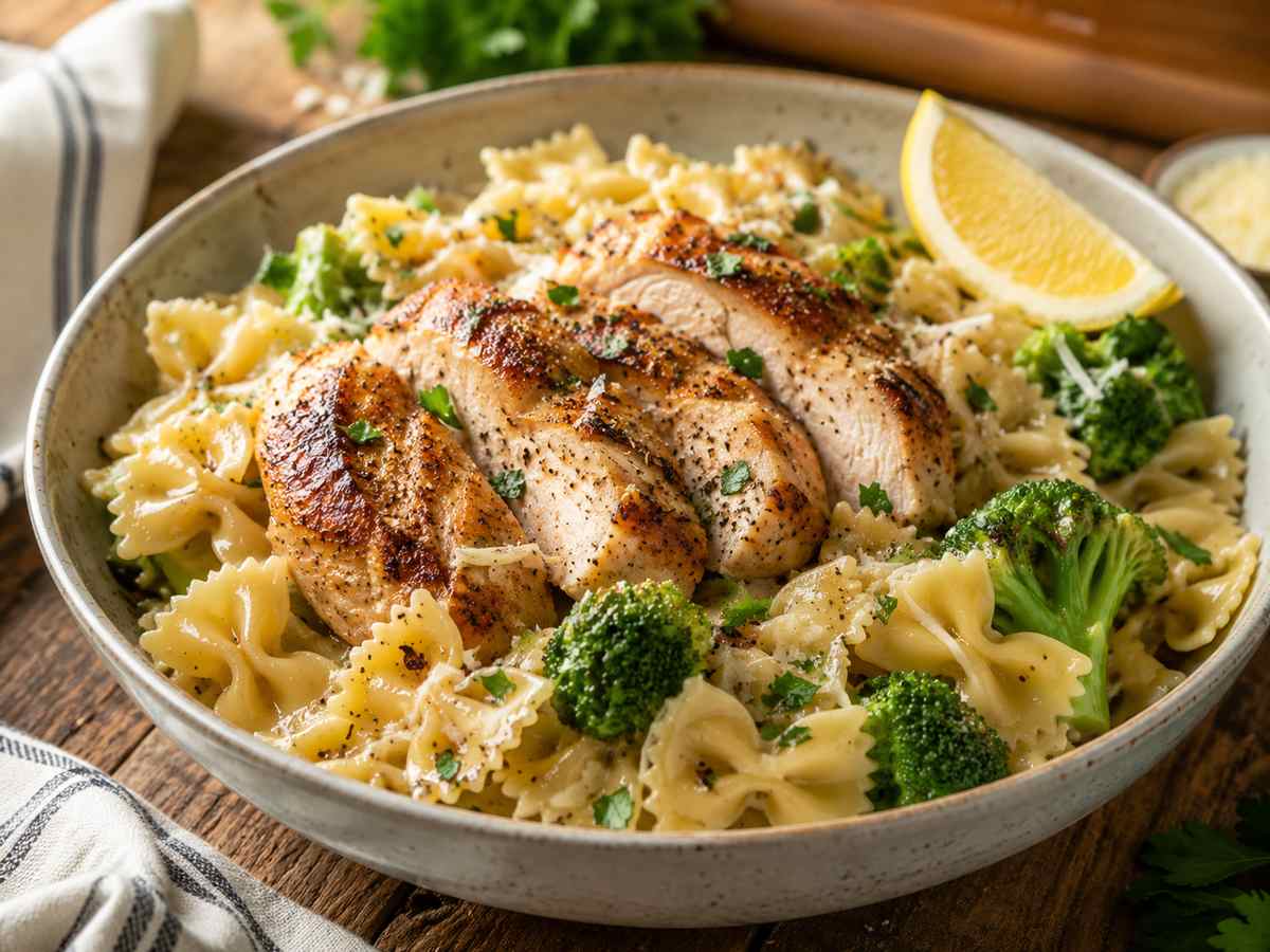 Cowboy Butter Bowtie Chicken Pasta with Broccoli