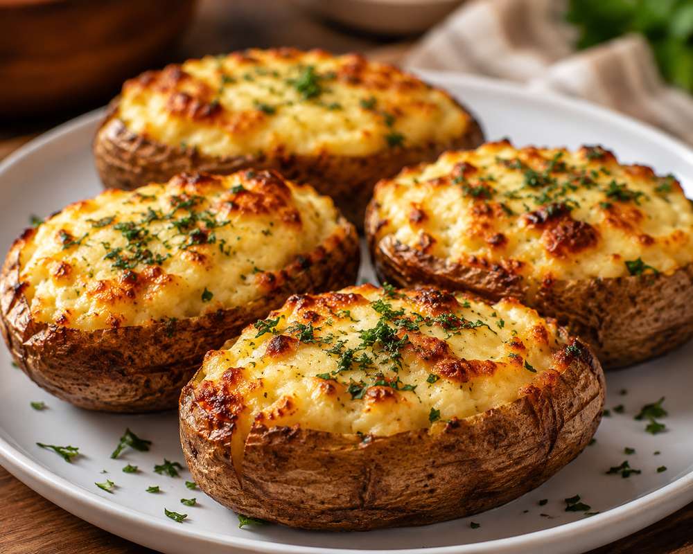 Cheesy Garlic Stuffed Baked Potatoes Recipe