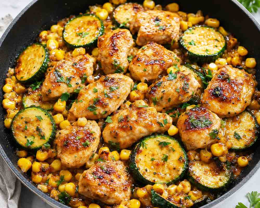 Garlic Butter Chicken with Zucchini and Corn Recipe