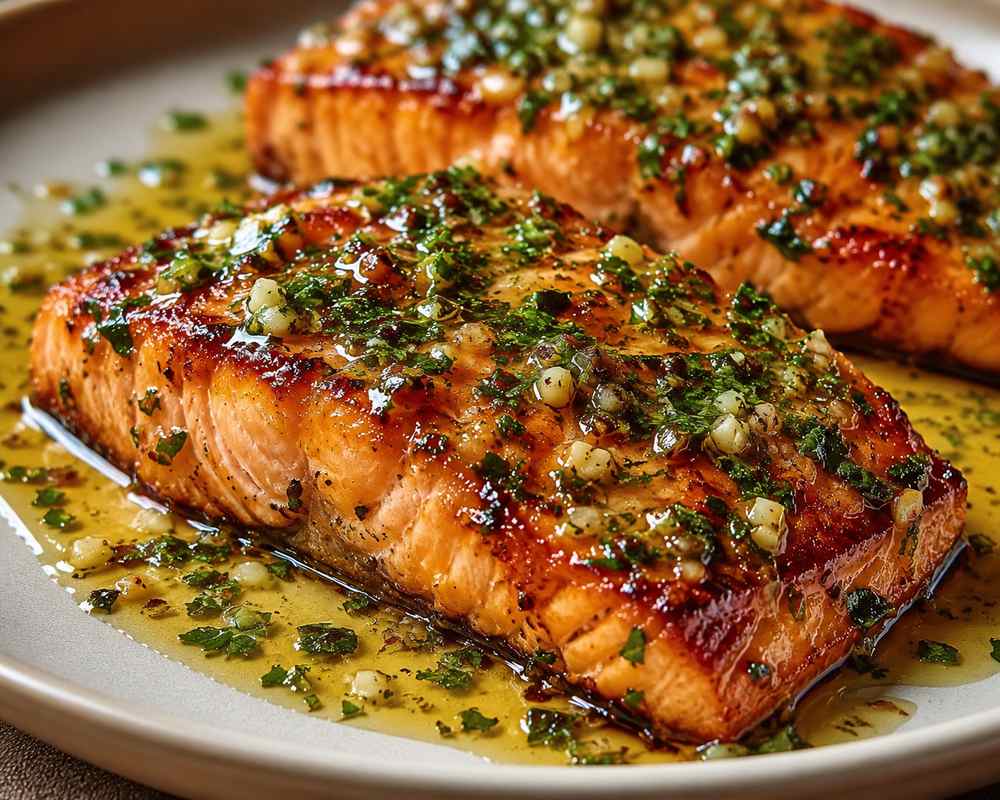 Sticky Honey-Lime Salmon with Garlic Herb Butter