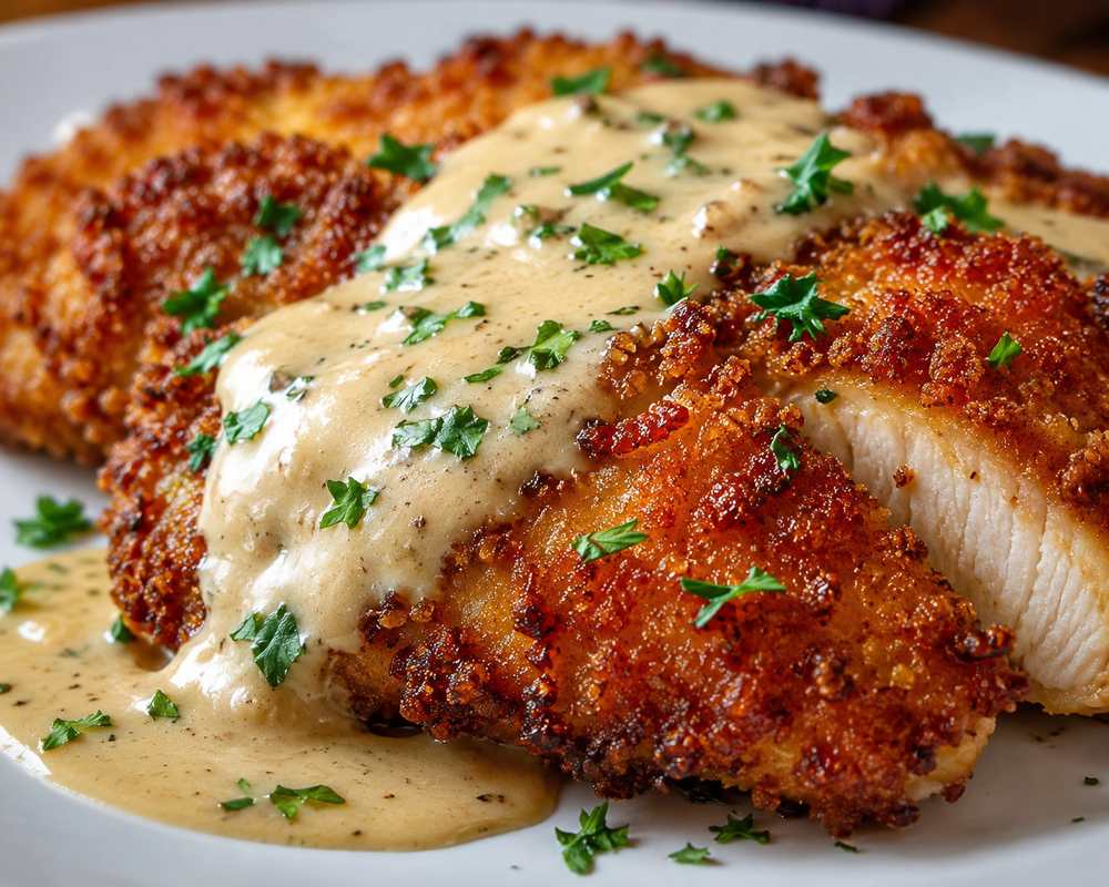 Golden Parmesan Chicken with Creamy Garlic Sauce