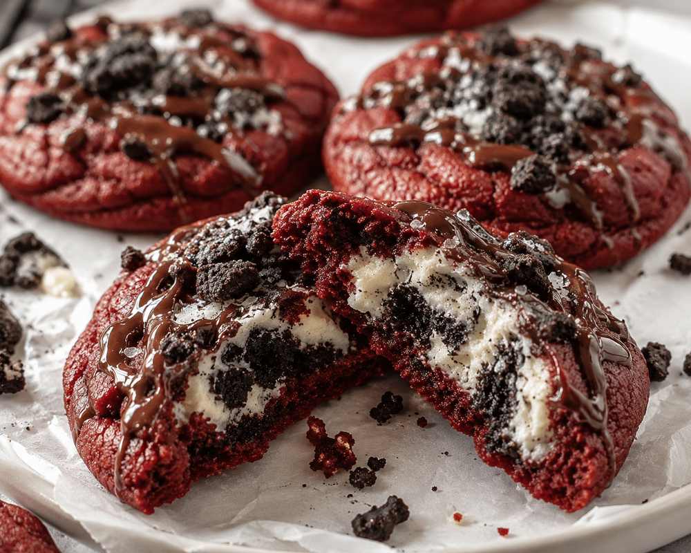 Bakery-Style Red Velvet Oreo Cheesecake Cookies