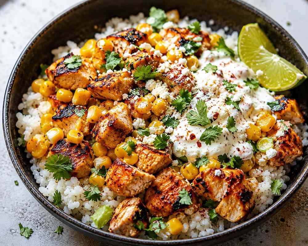 Juicy Street Corn Chicken Rice Bowls