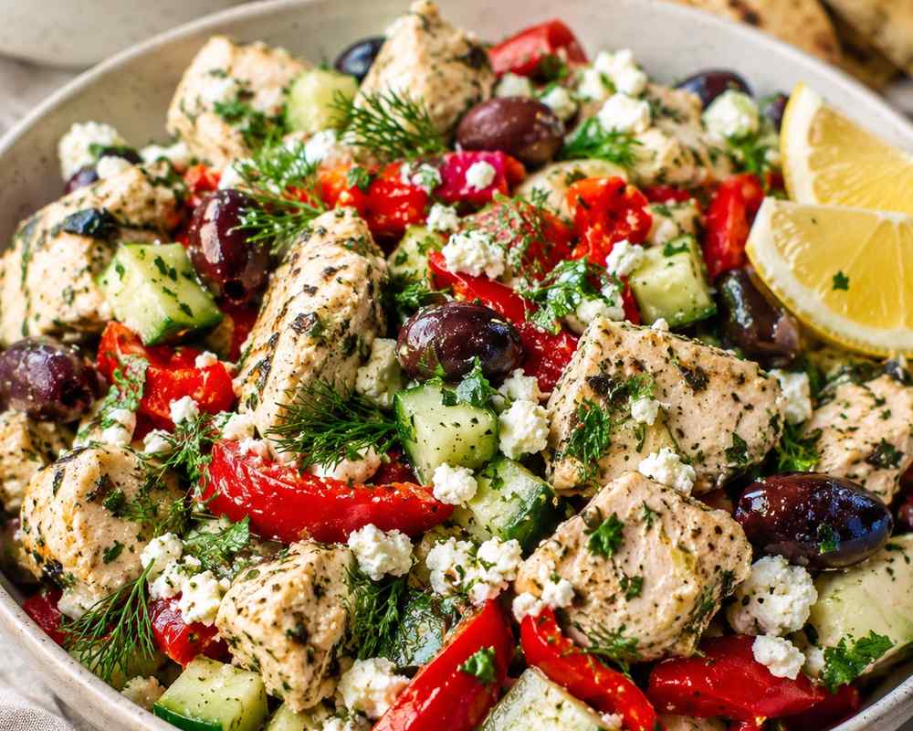 Mediterranean Feta Chicken Salad Bowl Recipe