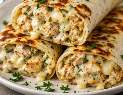 Skillet-Toasted Low-Carb Garlic Chicken Wraps