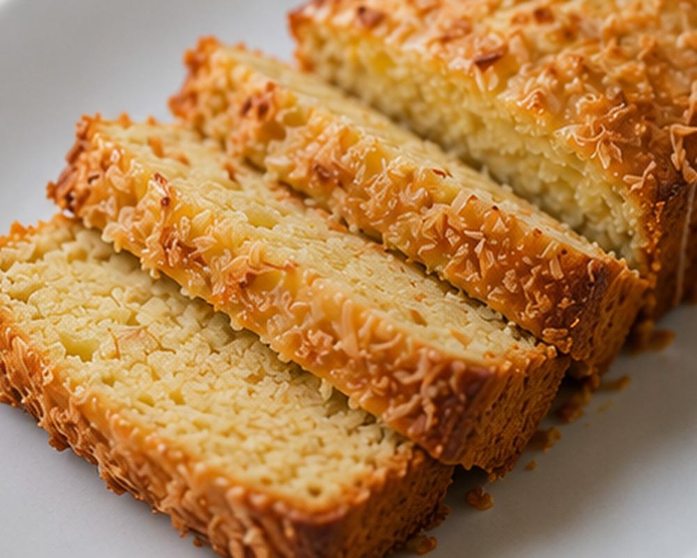 Pineapple Coconut Bread with a Golden Coconut Top