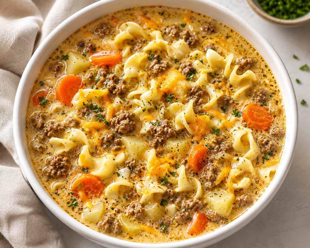 Cheeseburger Soup with Noodles Recipe