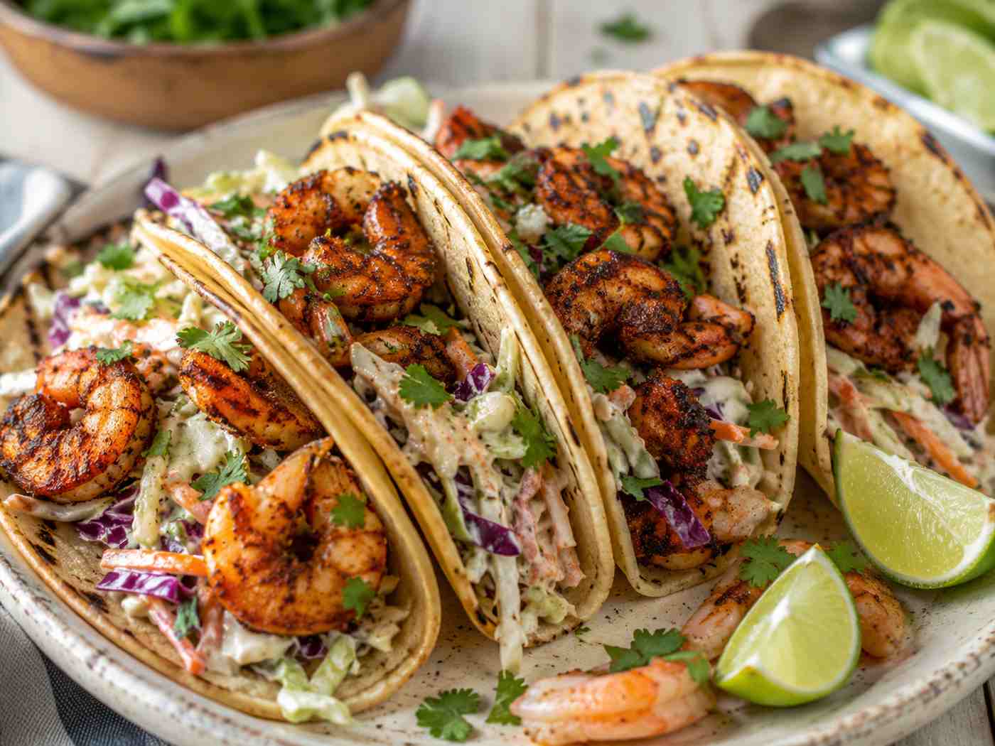 Blackened Shrimp Tacos with Creamy Slaw Recipe