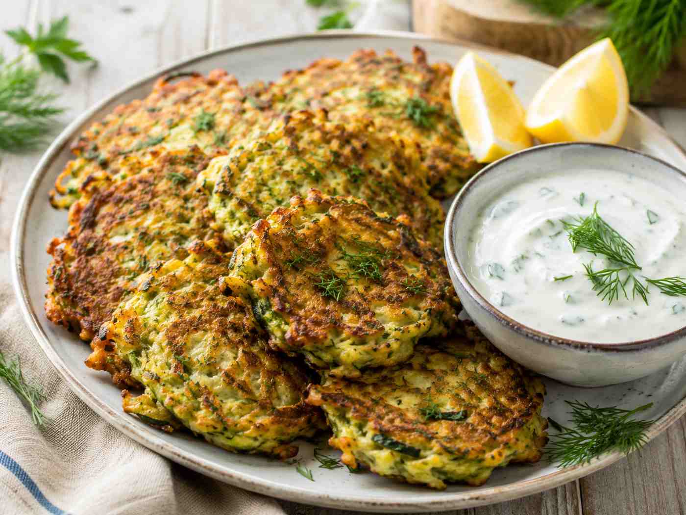 Crispy Zucchini Fritters with Garlic Yogurt Sauce Recipe