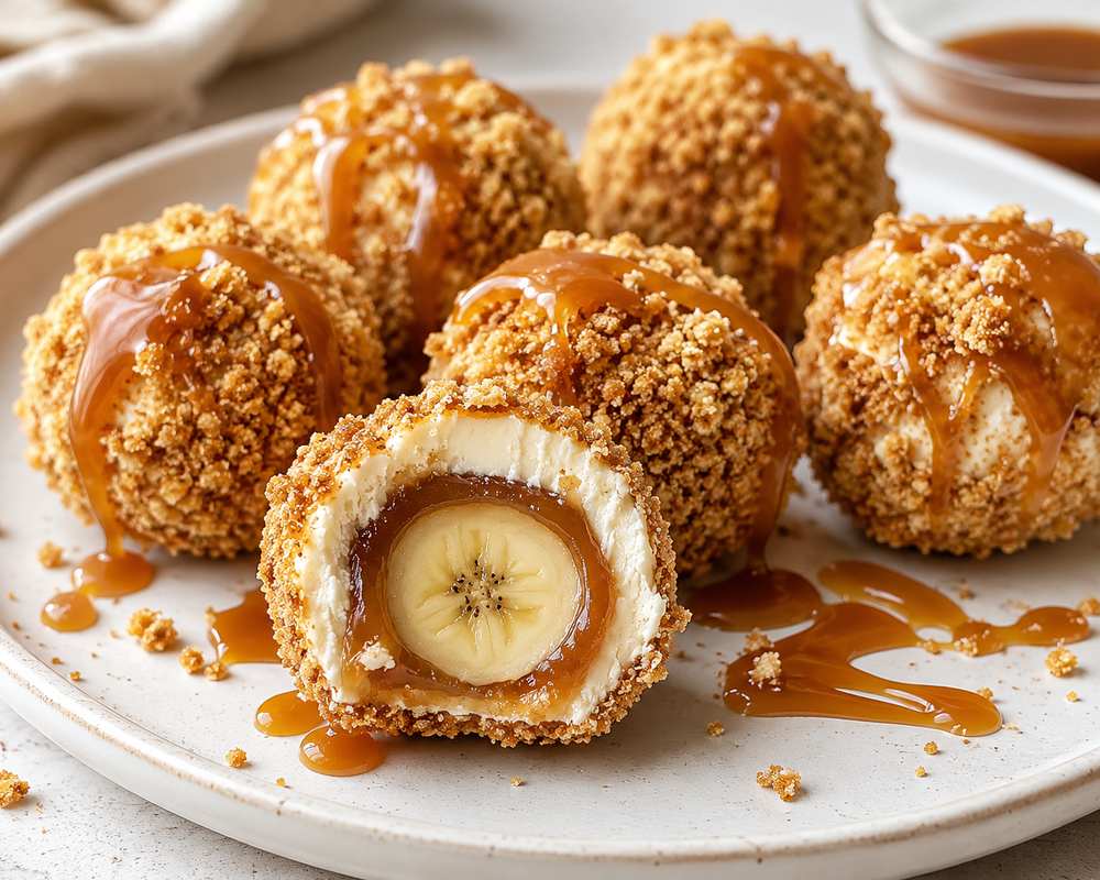 Caramel-Centered Banana Cheesecake Crunch Bites
